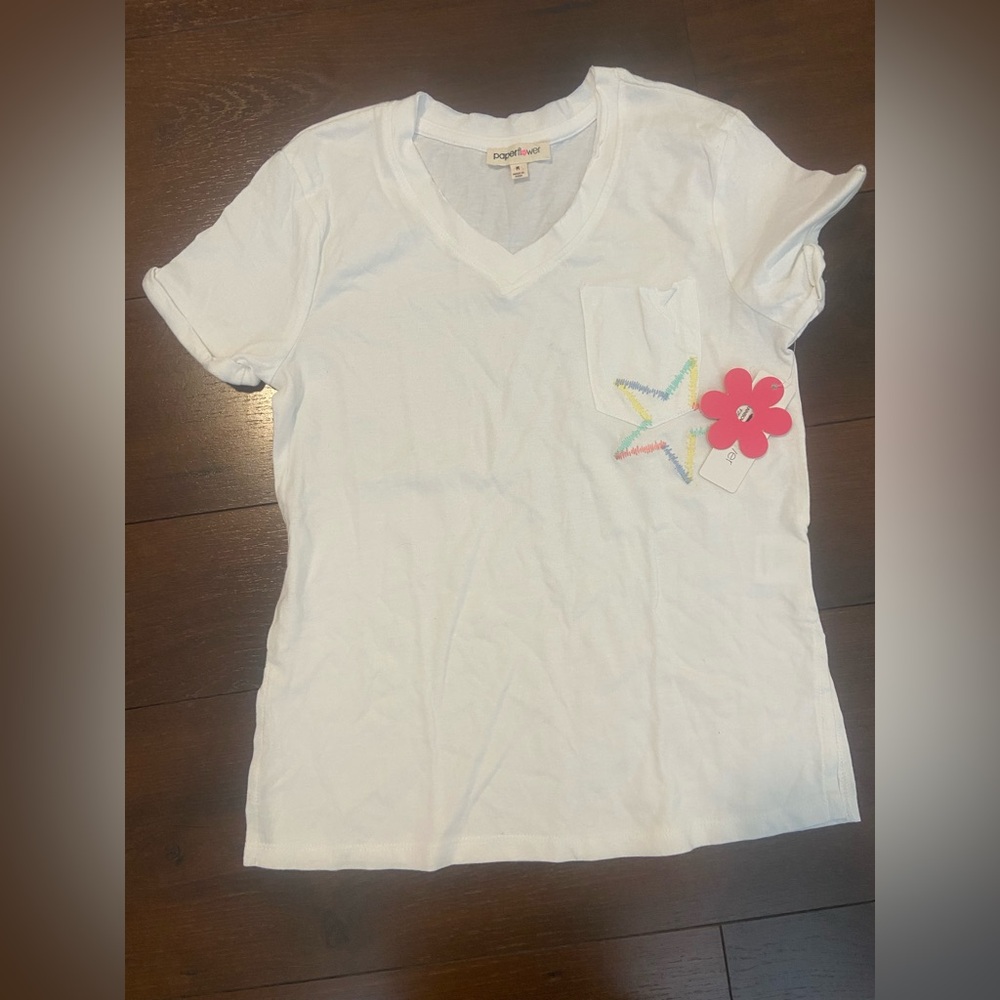 Paper Flower  girls T-shirt medium white top shirt new star